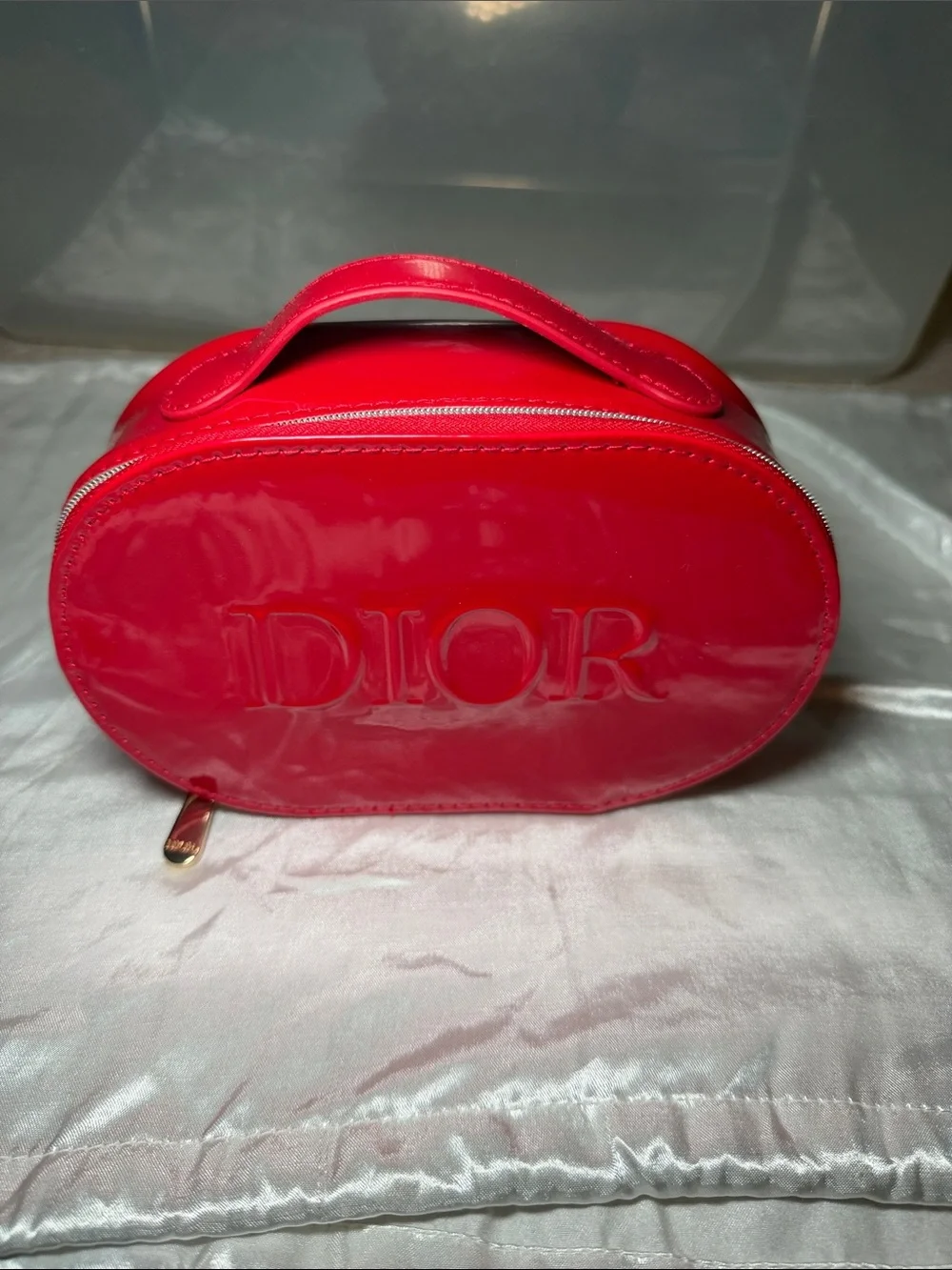 Dior Red Patent Oval Cosmetic Case